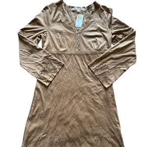 Max Studio Tan V-Neck Dress with Cutout Details